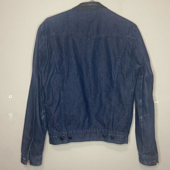 The Kooples Blue Dark-Wash Leather-Trim Classic Denim-Jean Jacket Size XS - Picture 8 of 8